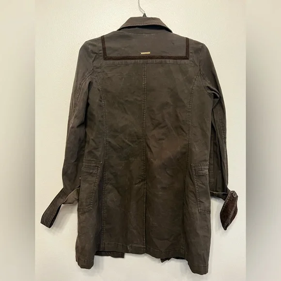 DKNY Dark Brown Military Style Double Breasted Trench Coat Size Medium - Picture 5 of 9